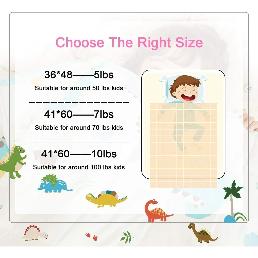 TerriTrophy Kids Dinosaur Weighted Blanket 7lbs 41 x 60in